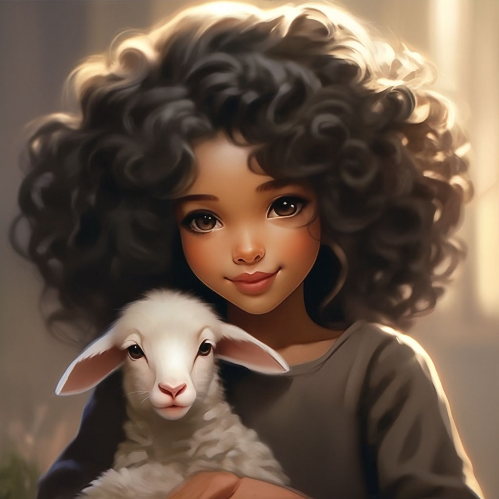 "Dark-haired curly-haired lamb girl" - image created in Shedevrum