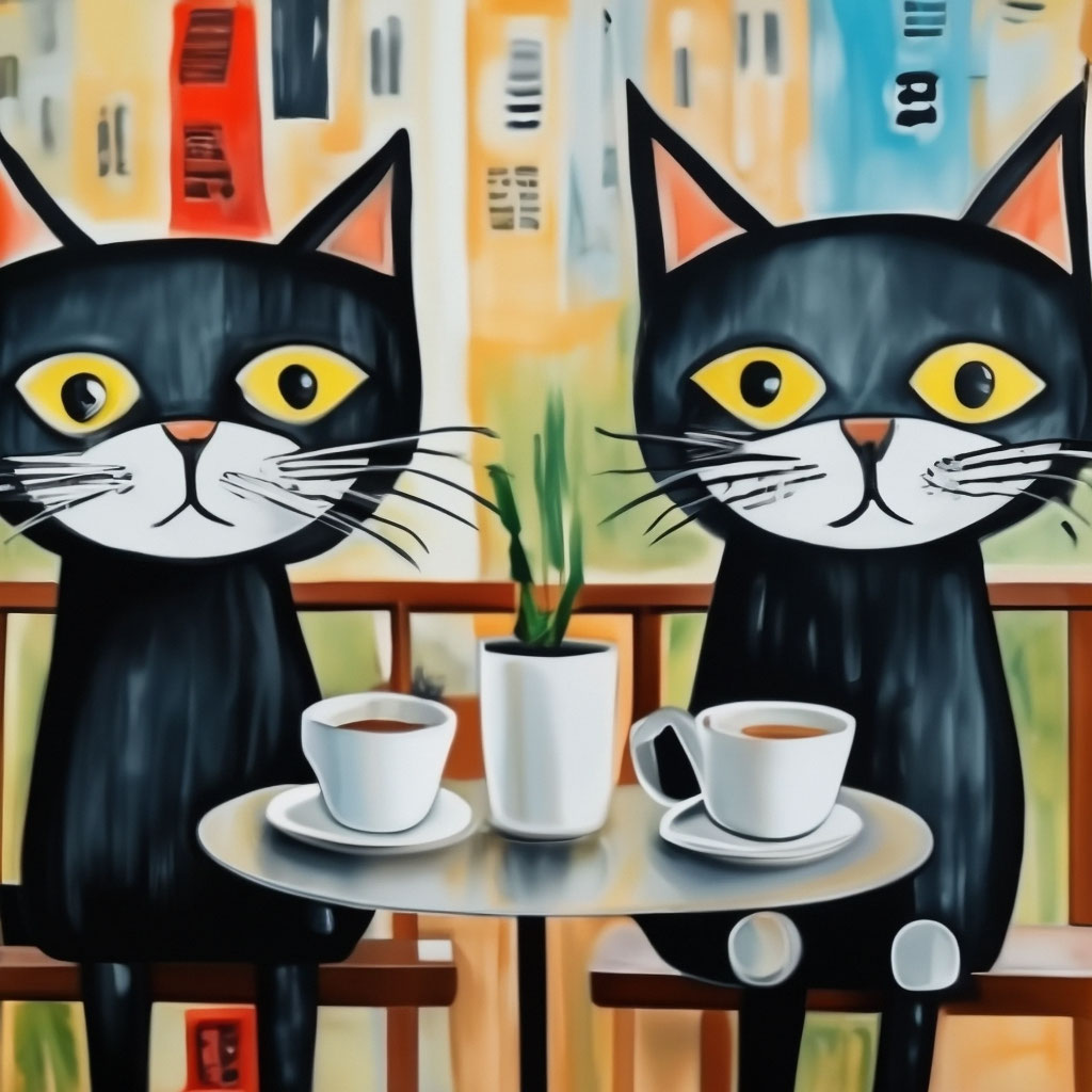 Кот пьет кофе за столиком в кафе книжка-раскраска