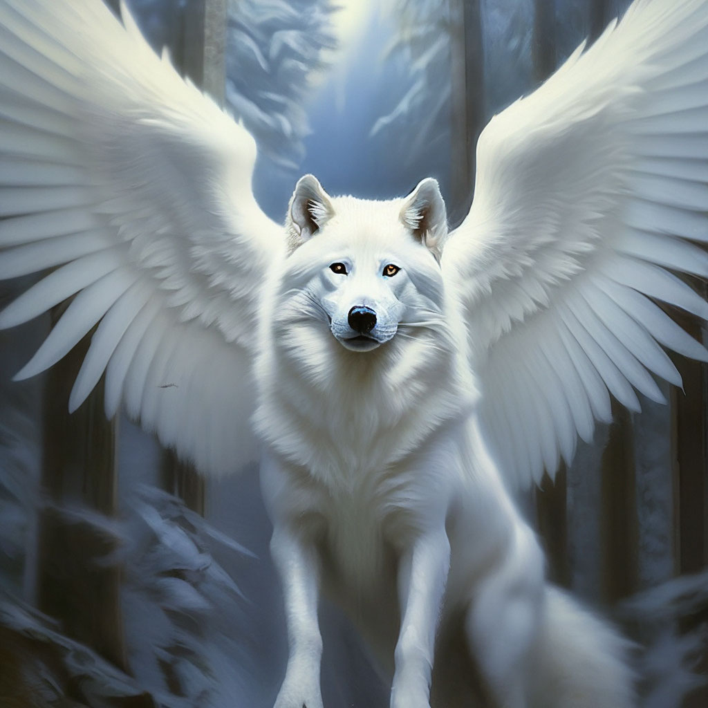 Pure White Wolf With Wings Wolf Wing Illustration Icon Brand Isolated