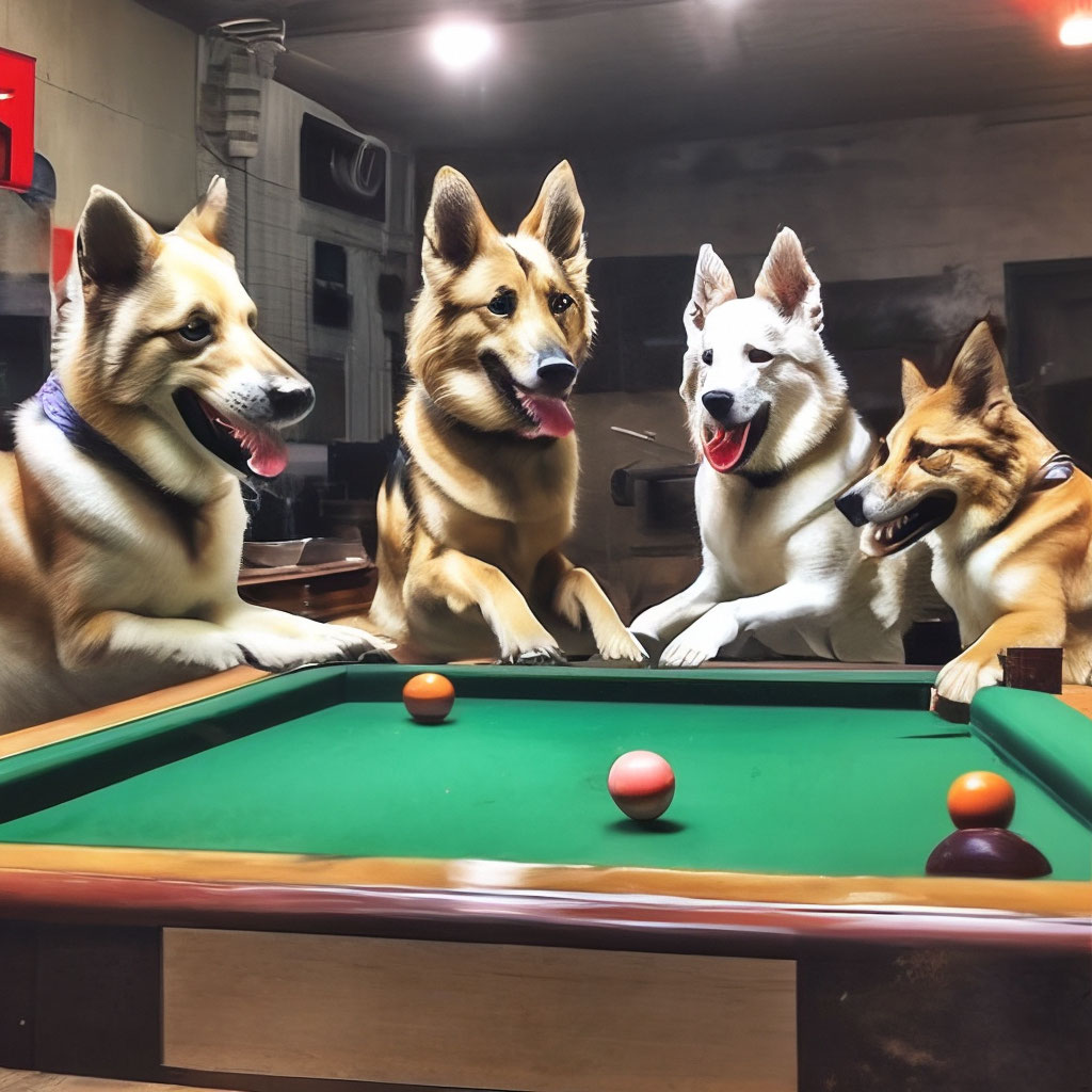Собаки играют в бильярд» — создано в Шедевруме