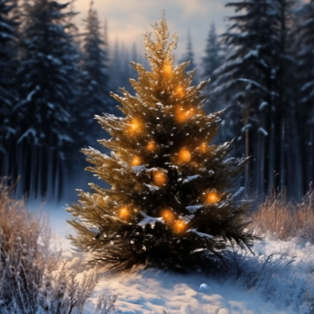 Зима,новый год ,ёлка,лес,мишура» — создано в Шедевруме