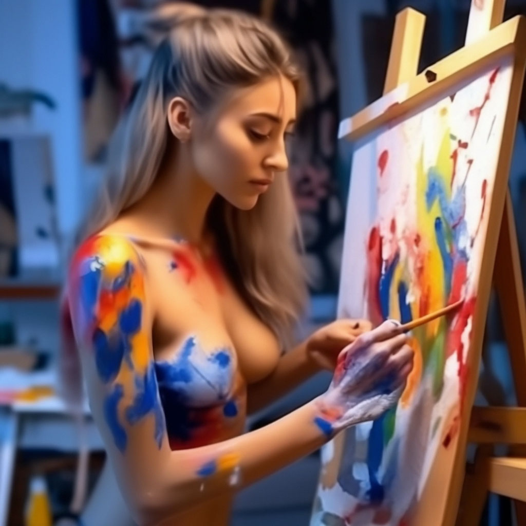 Красивая девушка художник в нижнем …» — создано в Шедевруме
