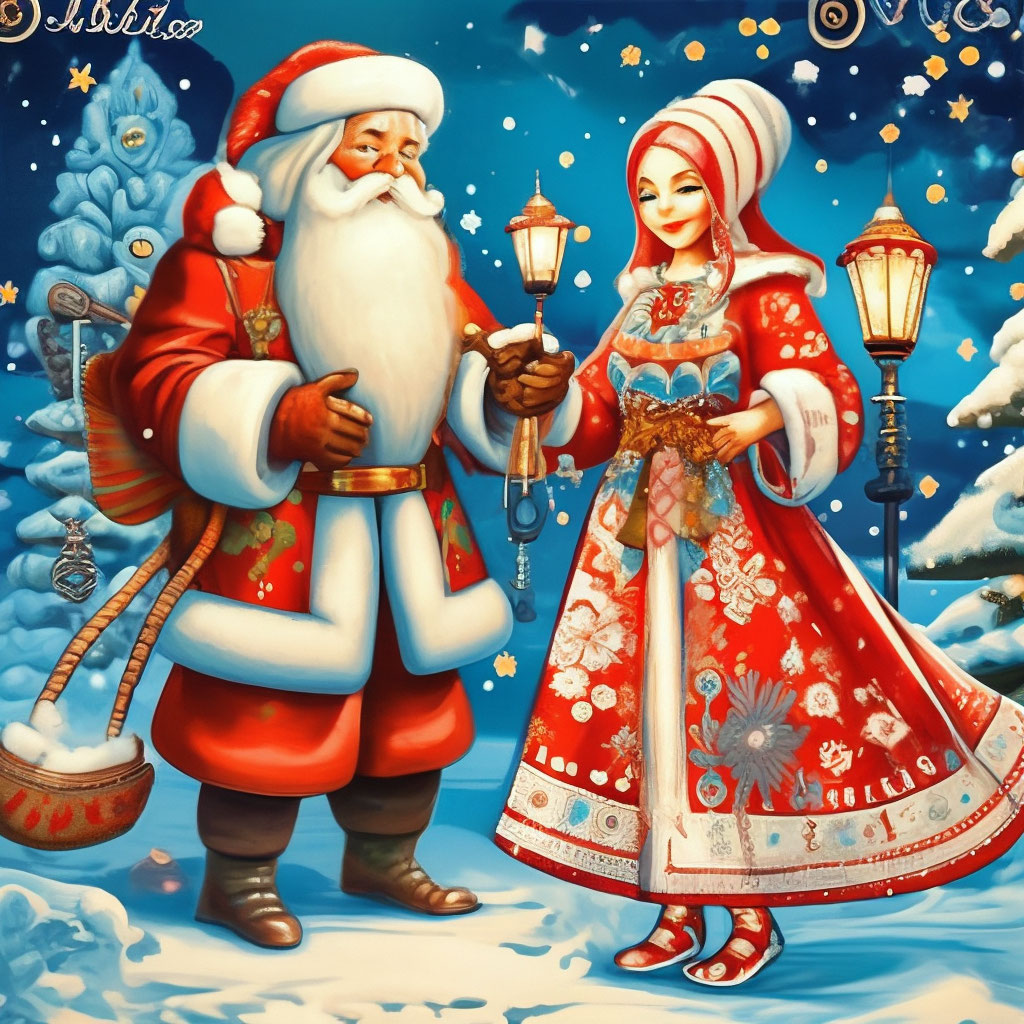Зимняя новогодняя открытка вертеп Рождество 