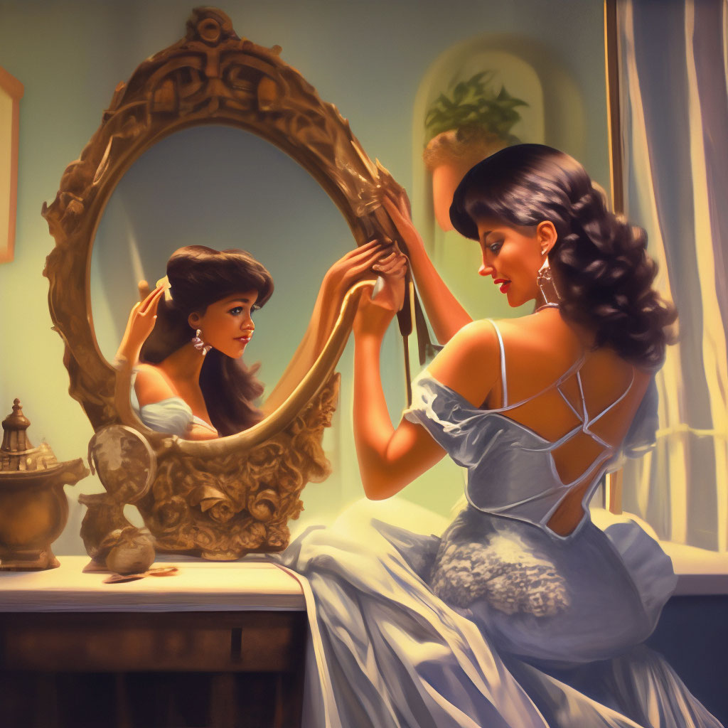 Положительная женщина делает макияж возле зеркала. Фокус на левой женщины