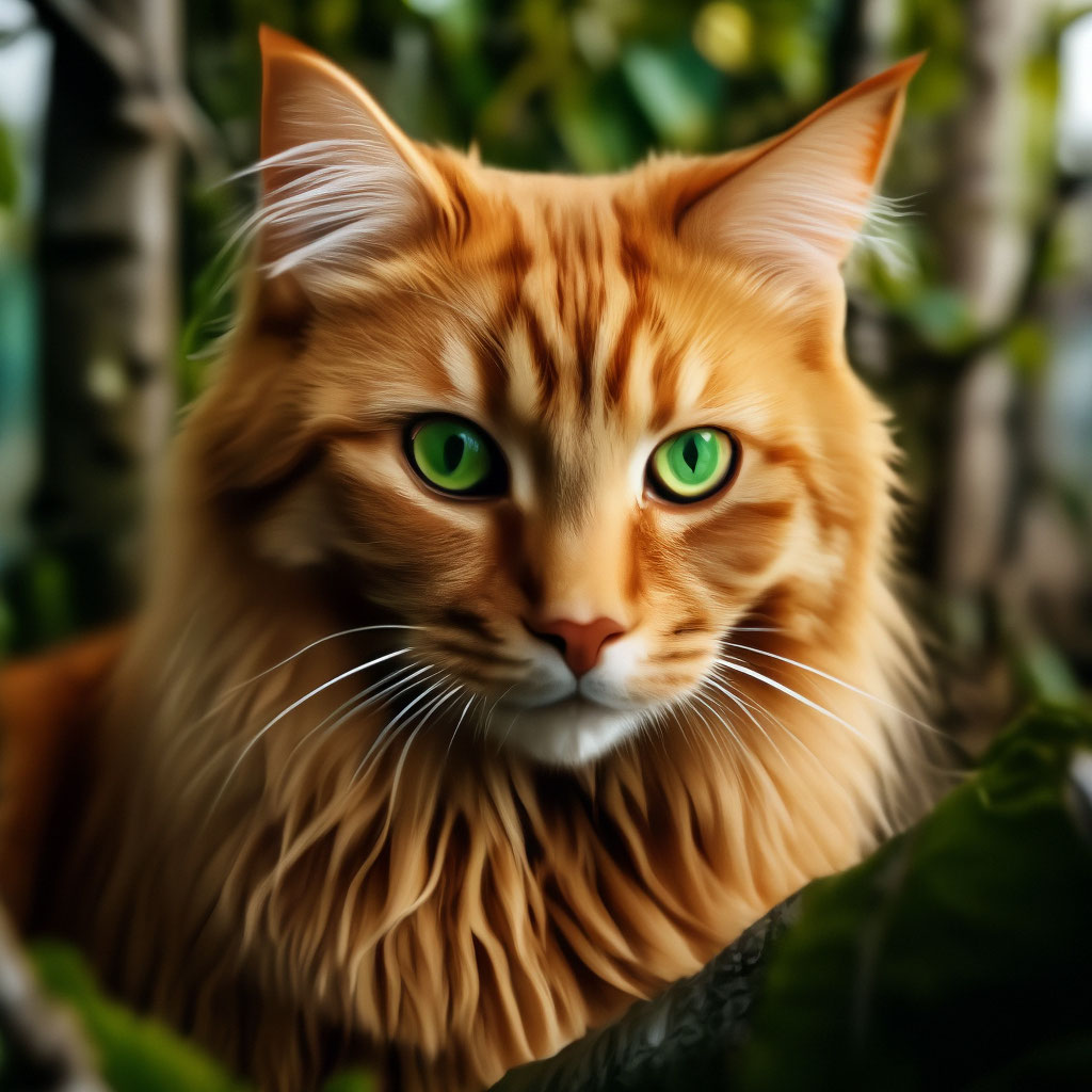 Красивая рыжая кошка с зелёными …» — создано в Шедевруме