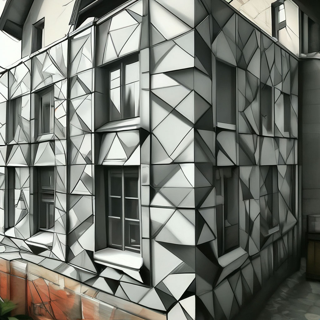 Стена дома с полигональным рисунком…» — создано в Шедевруме