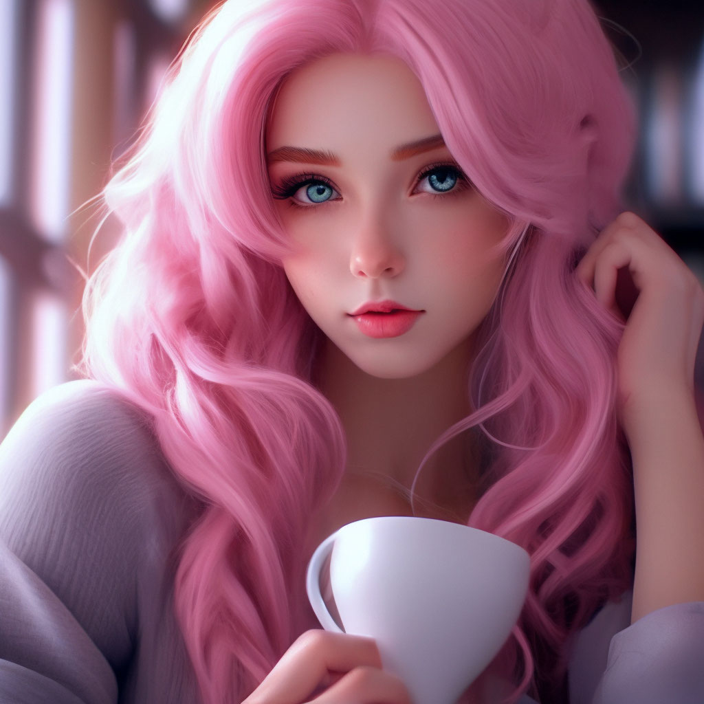 Pink eyes, girl, pink hair, …