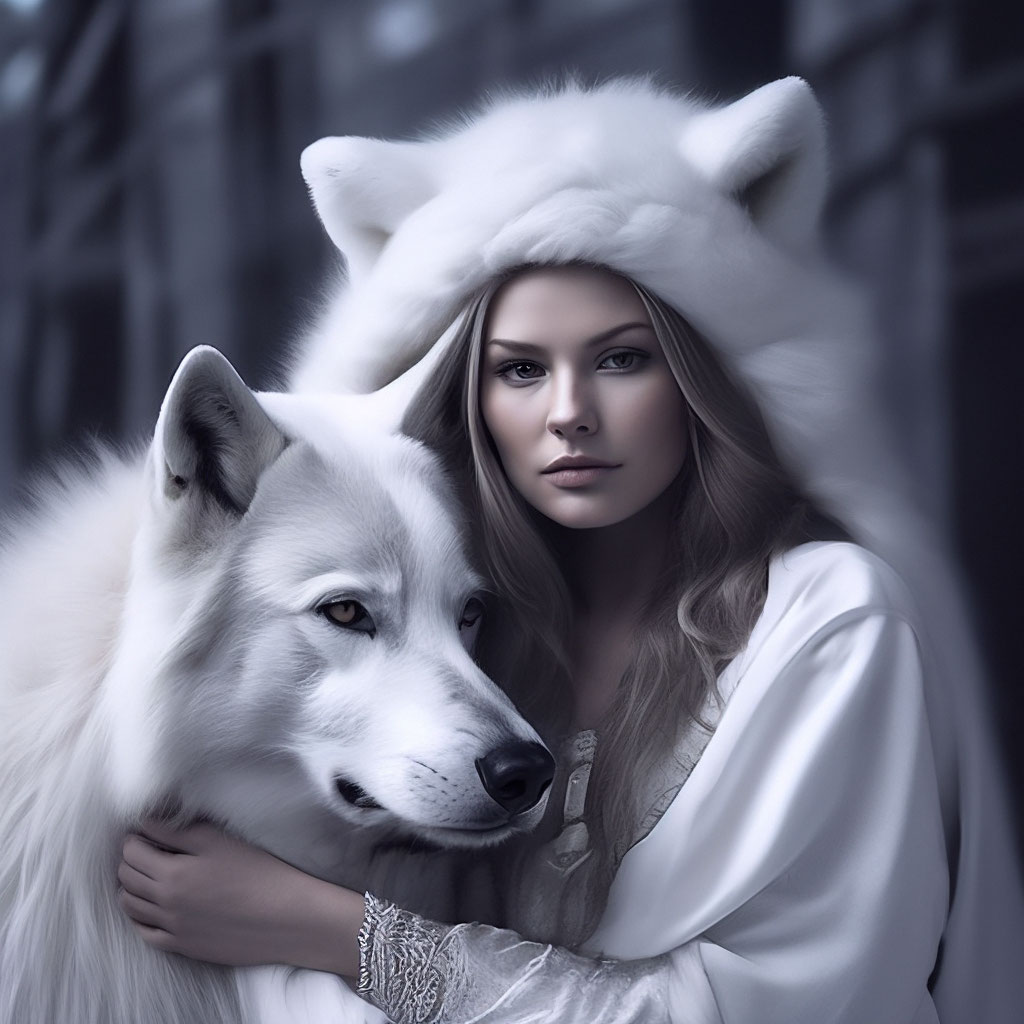 White on white. wolf girl, girl …