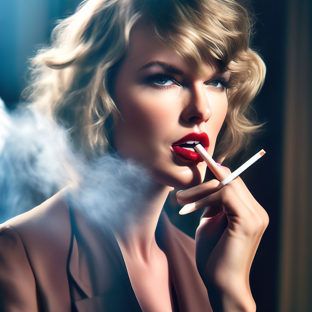 Taylor Swift slyly squints and smokes a cigarette