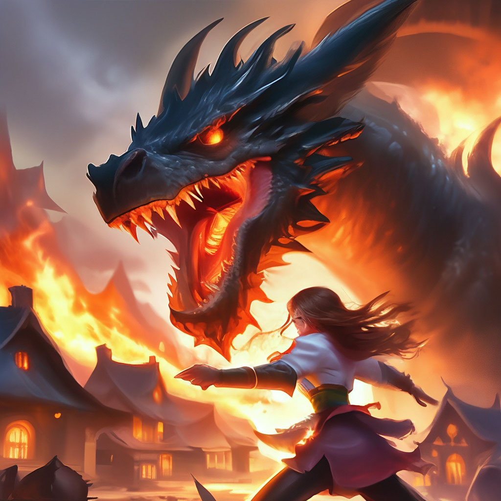 Шикарная девушка сражается с драконом…» — создано в Шедевруме