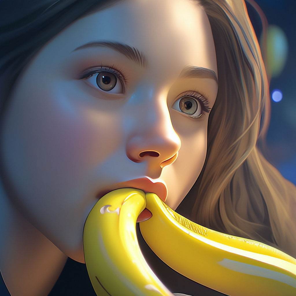 A Woman Eating A Banana