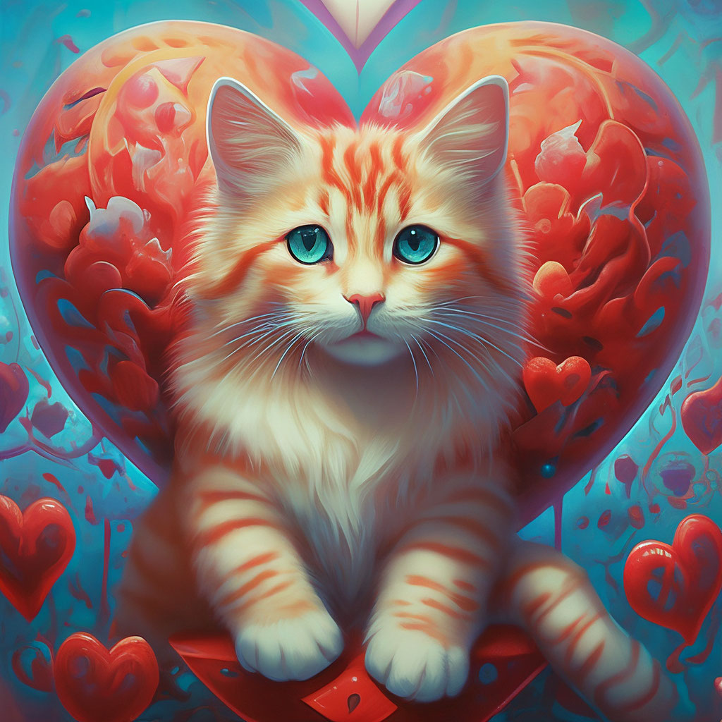 Котик в сердечках