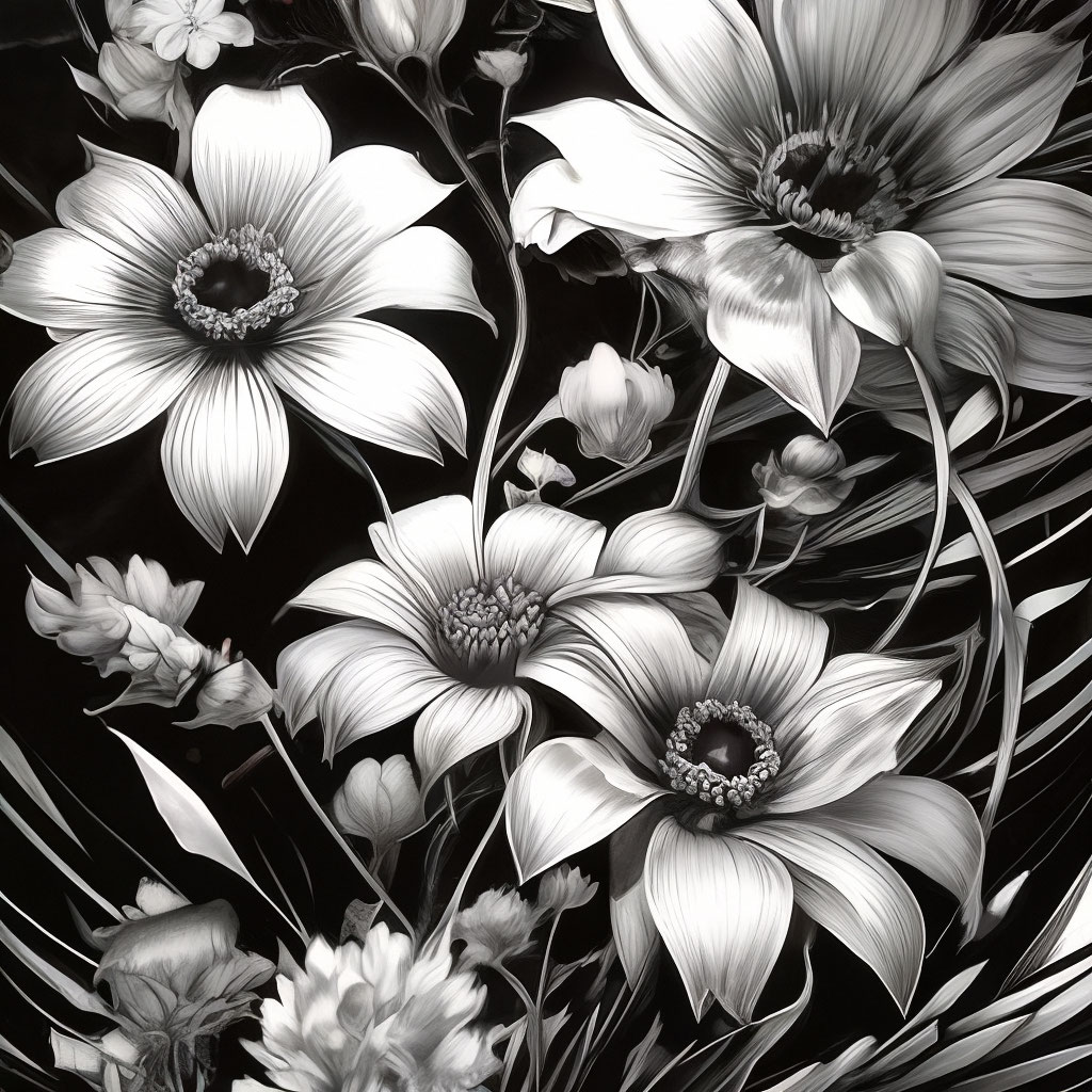 Цветы & 3d. черно- белая графика, ч…» — создано в Шедевруме