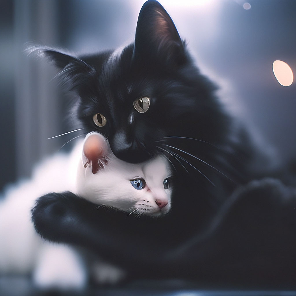 𝑯𝒂𝒛𝒆|Черный Котя обнимает белого…» — создано в Шедевруме