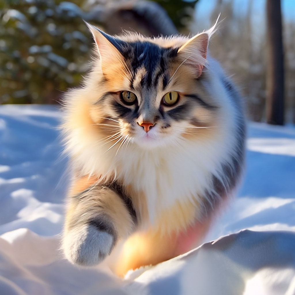 Трехцветная кошка пушистая