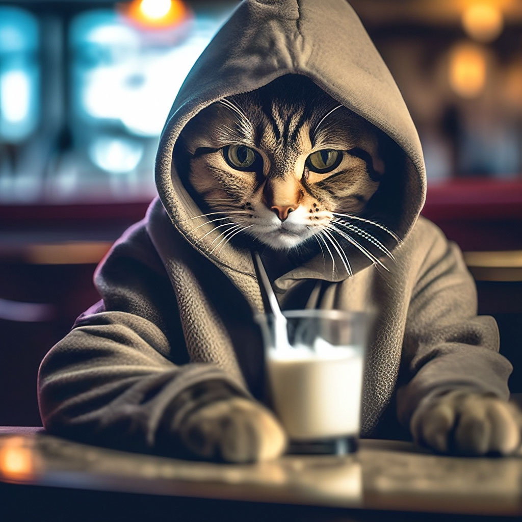 Очень грустный кот в капюшоне сидит…» — создано в Шедевруме