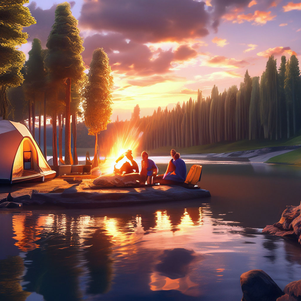 «Палатка у костра, река, пологий …» — создано в Шедевруме