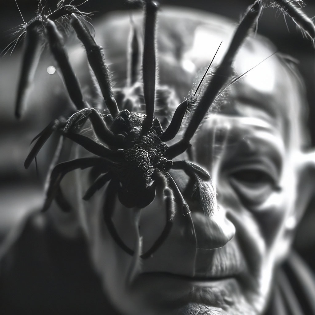 Мрачный волосатый черный-белый паук …» — создано в Шедевруме