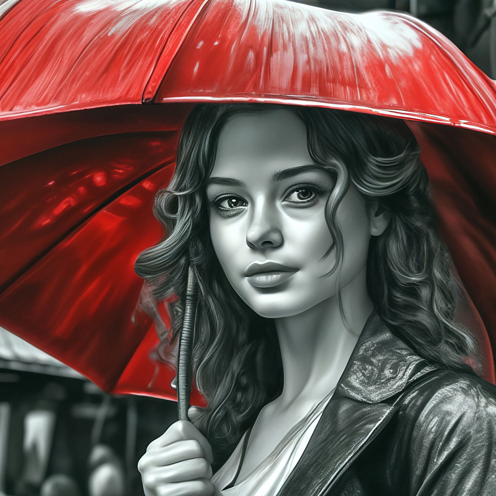Девушка с красным зонтом , черно …» — создано в Шедевруме