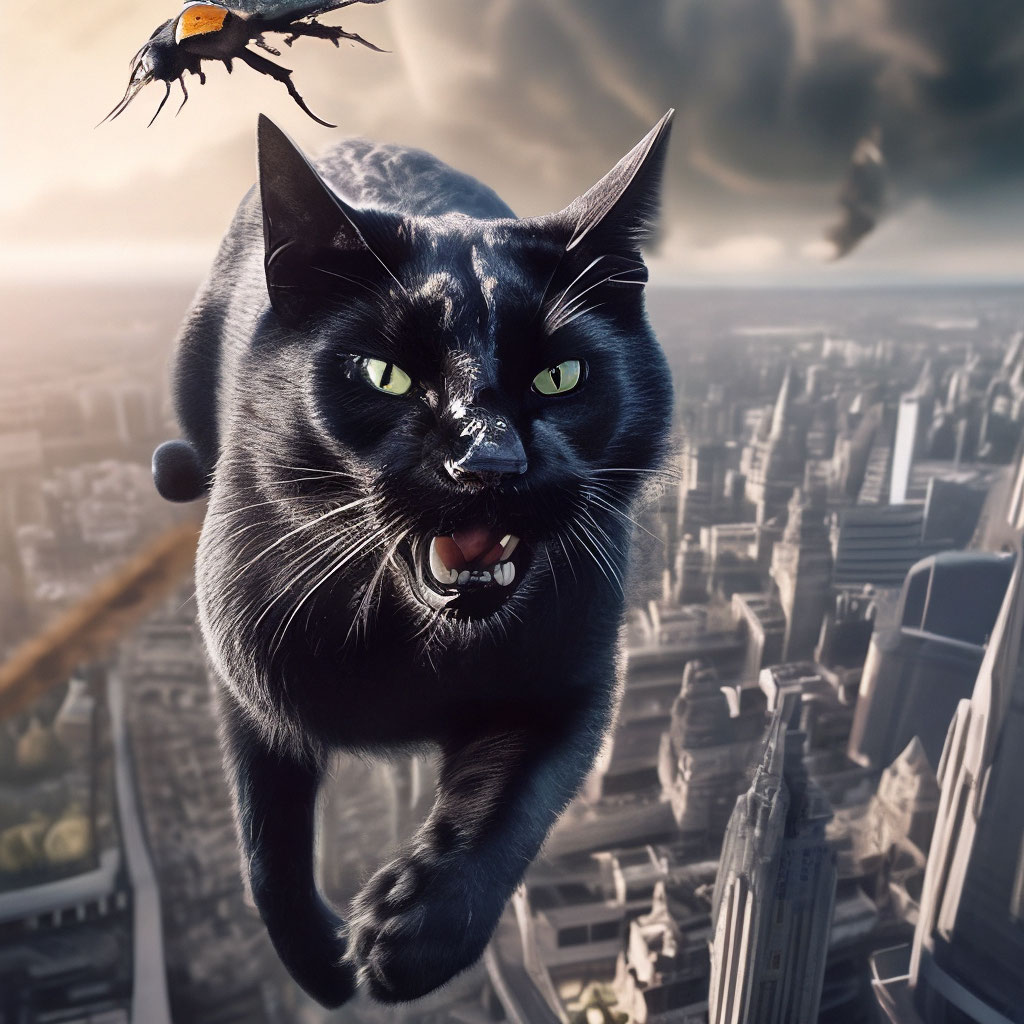 Гигантский кот нападает, большая муха…» — создано в Шедевруме