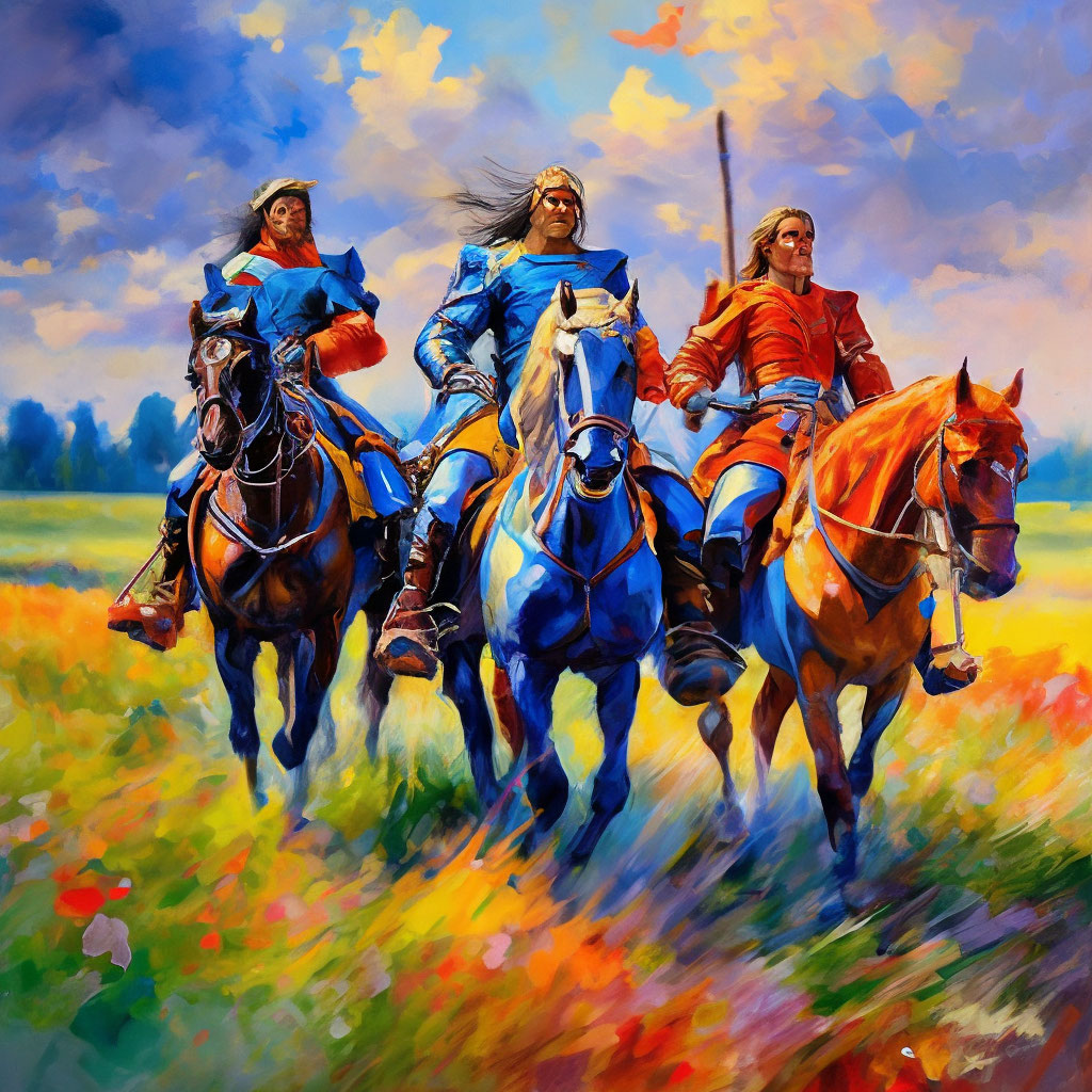 Три богатыря на трех конях в поле…» — создано в Шедевруме
