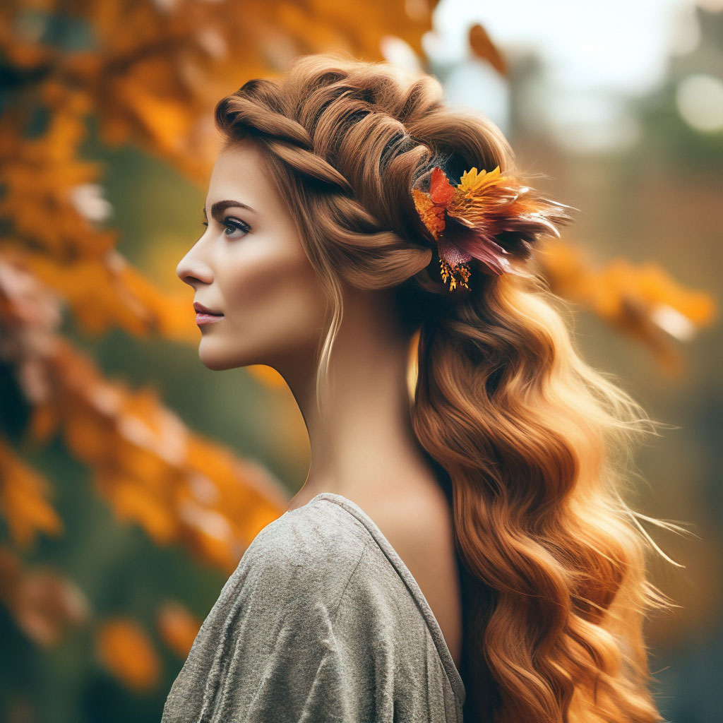 Прически осень 2024 "Hairstyle autumn tales, professional ." - image created in Shedevrum