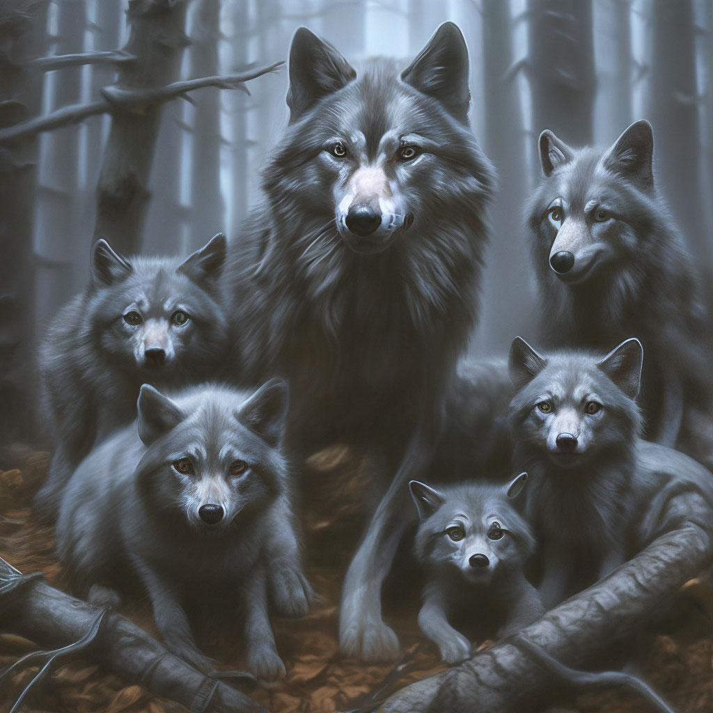 Семья волков в горах | Премиум Фото