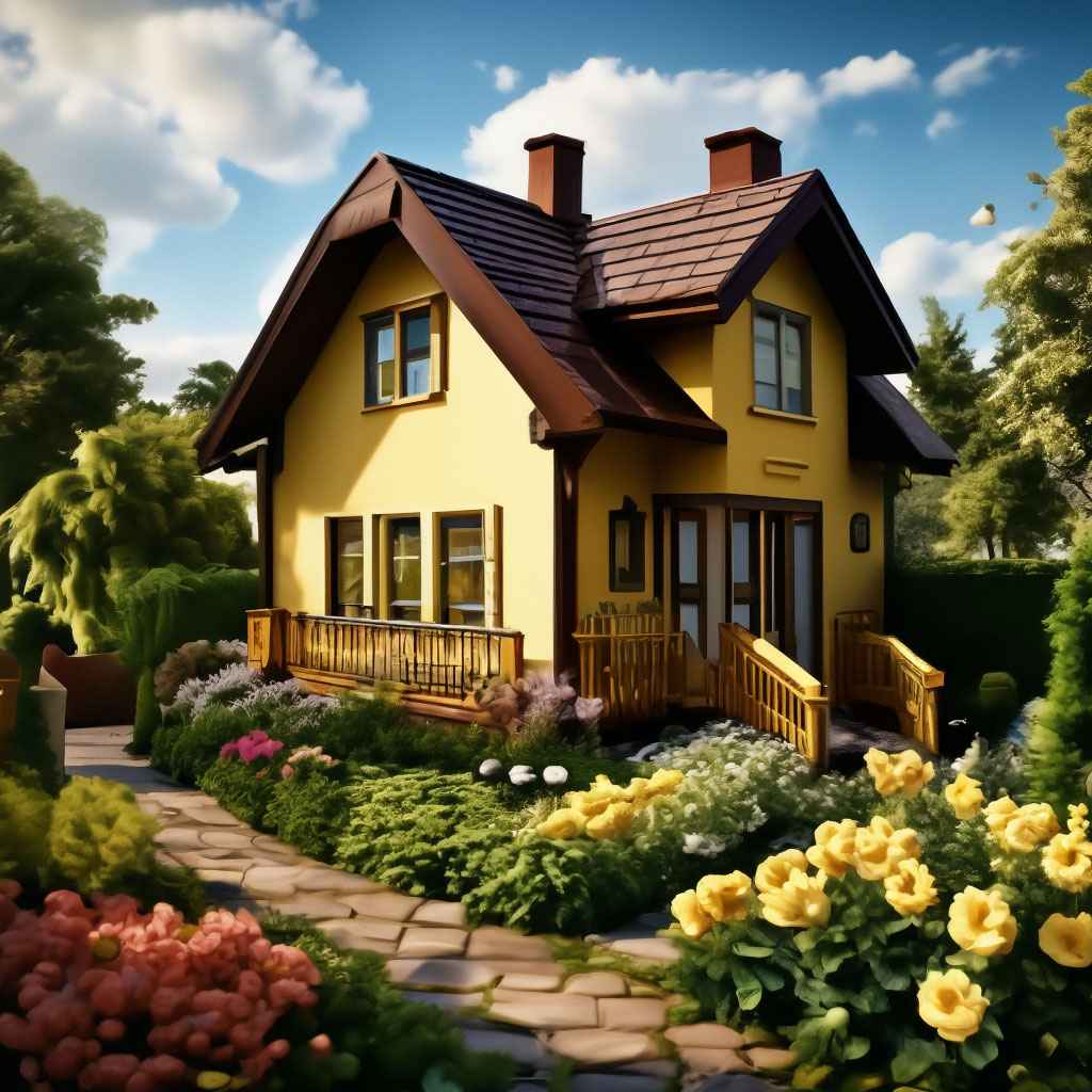 Цвет фасада дома с коричневой крышей (44 фото)