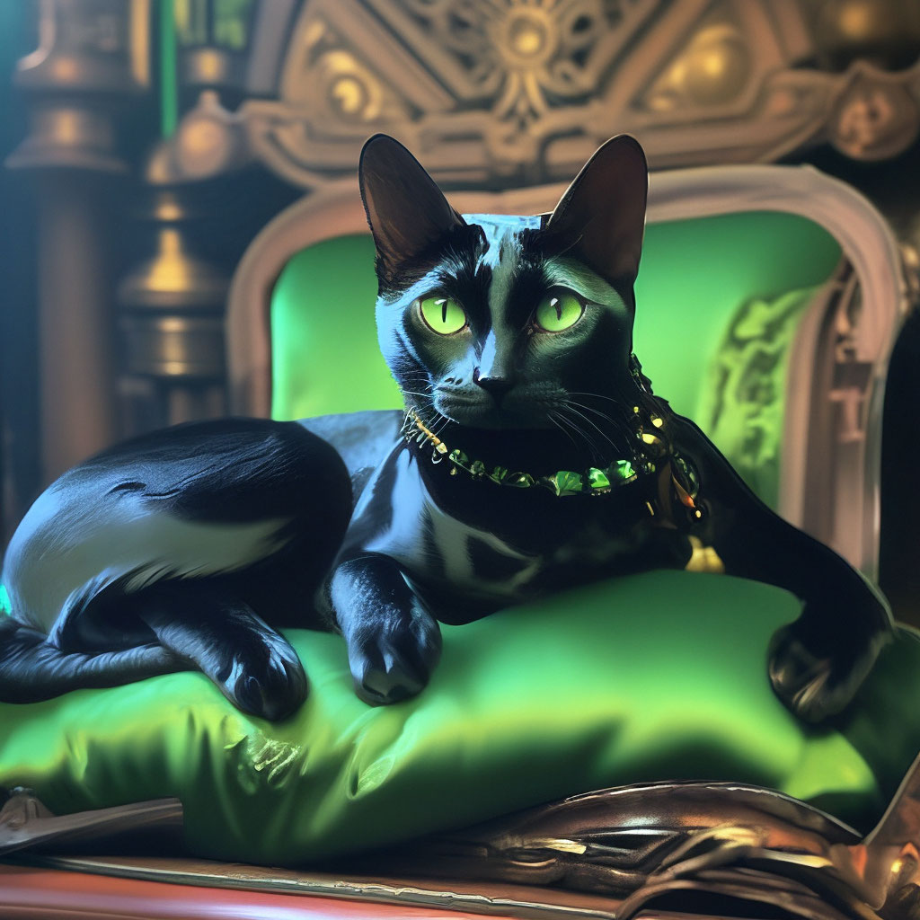 Черный бенгальский кот с зелеными …» — создано в Шедевруме