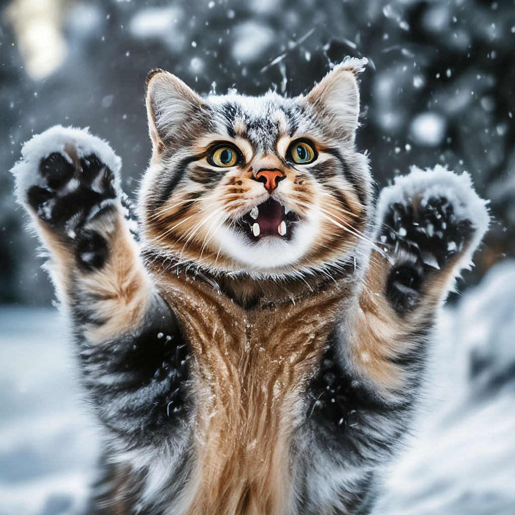 Кот радуется снегу …» — создано в Шедевруме