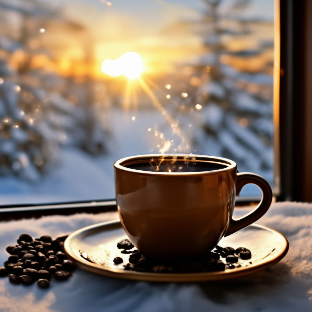 Фото Чашка горячего кофе и осенние листья на досках