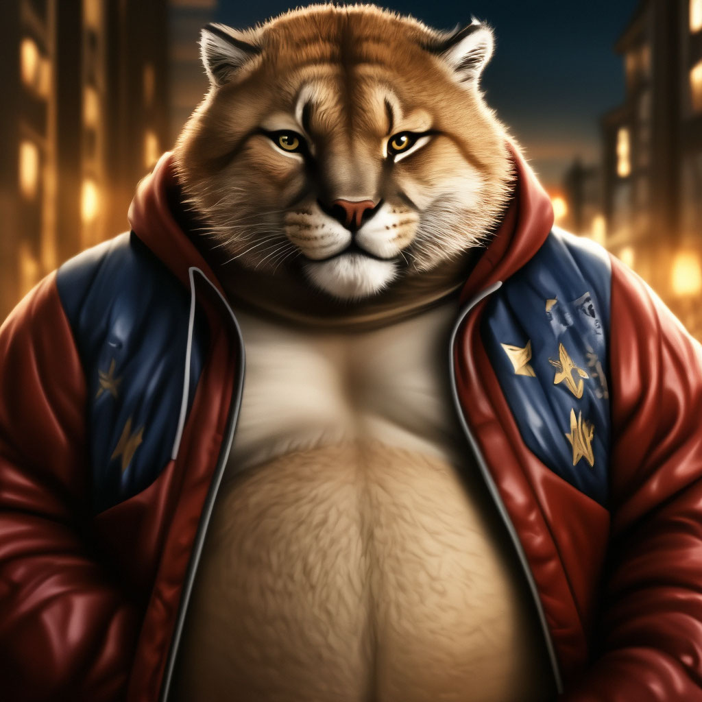 Fat furry puma big belly stars on image created in Shedevrum