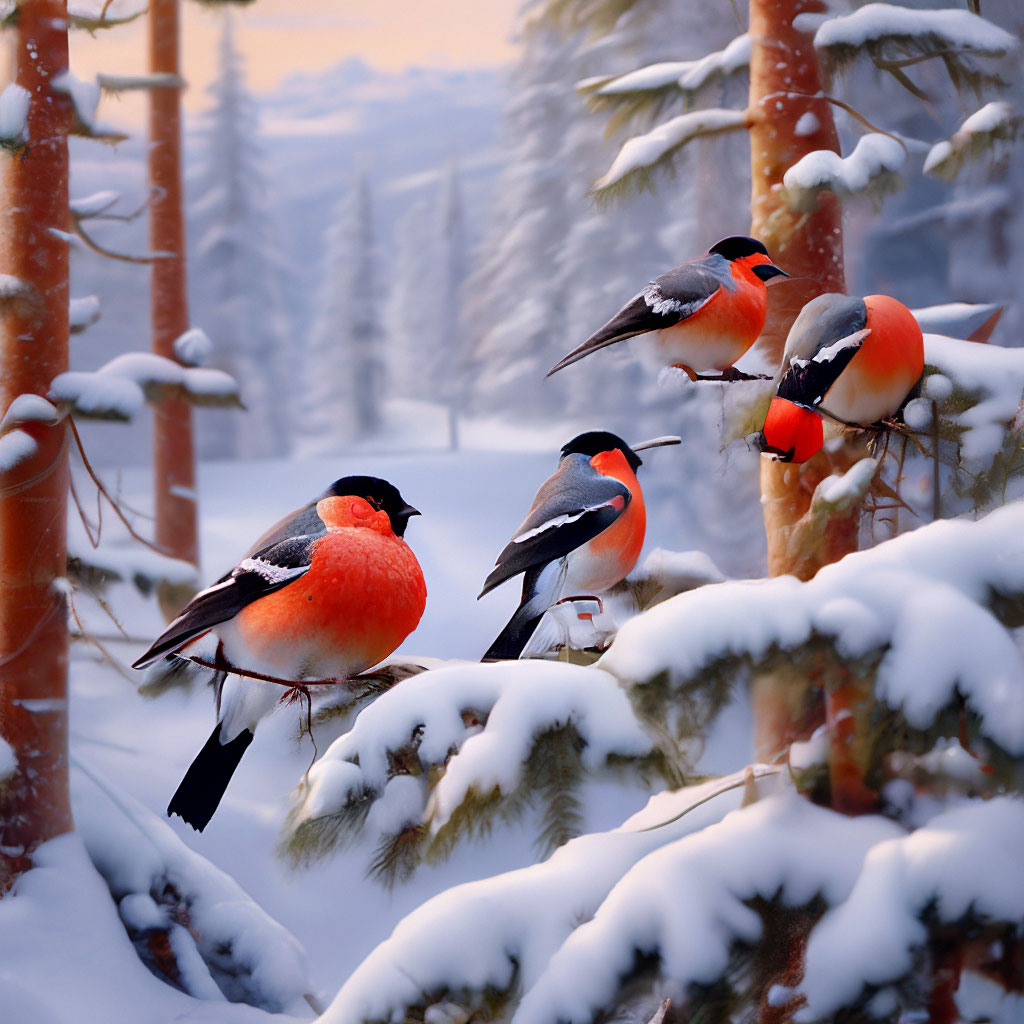 Снегири едят красную рябину с ветки…» — создано в Шедевруме