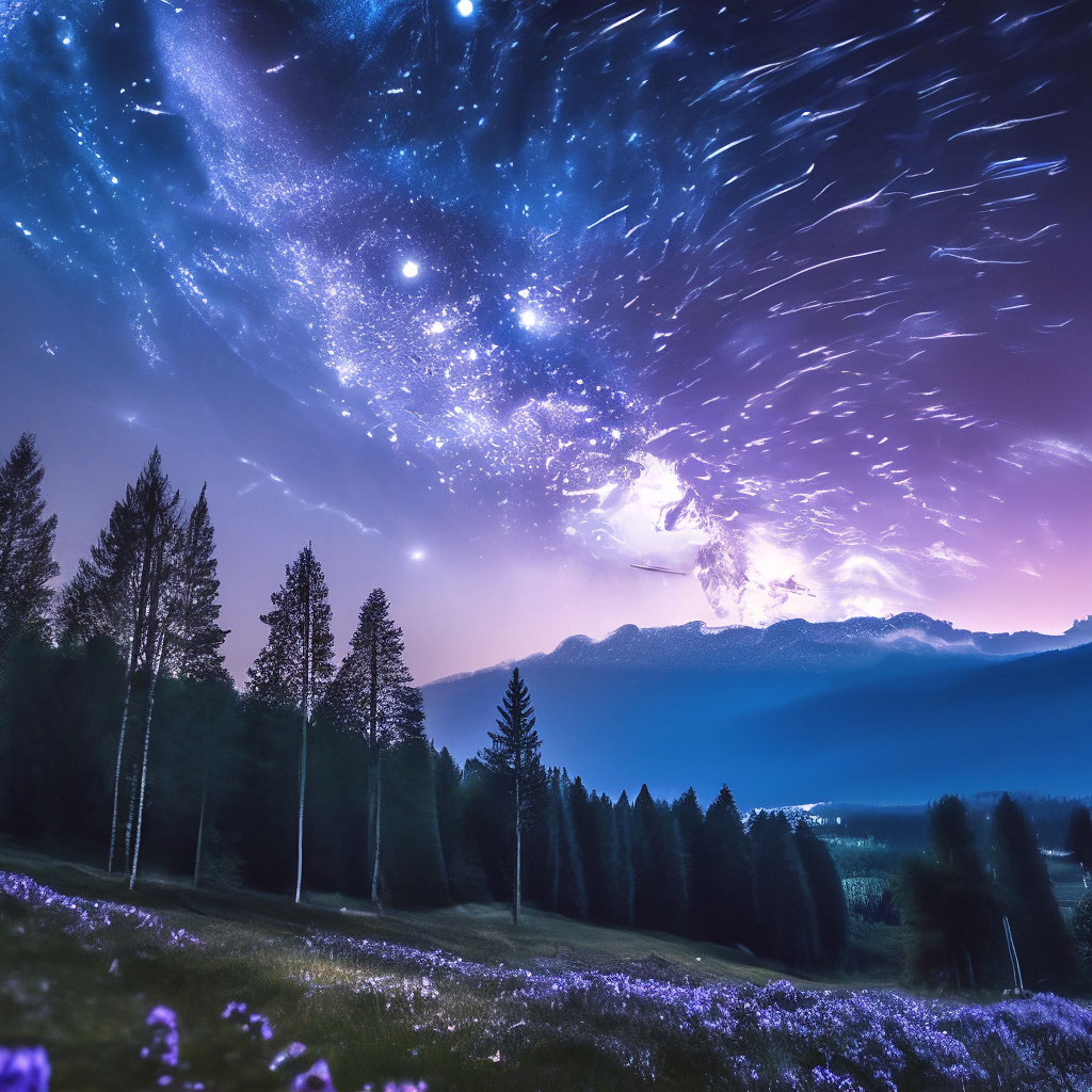 Метеоритный дождь на ночном небе, …» — создано в Шедевруме