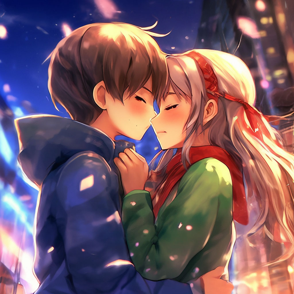 Мальчик и девочка целуются …» — картинка создана в Шедевруме