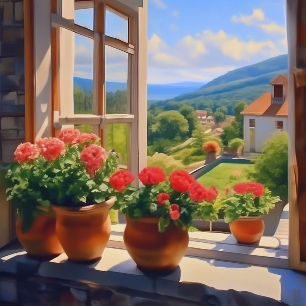 Цветы в горшке на окне в деревне…» — создано в Шедевруме