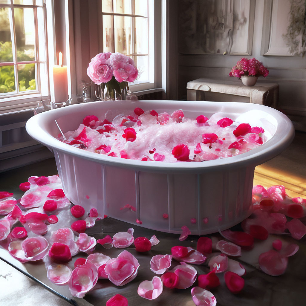 Красивая молодая девушка наслаждается в ванной с лепестками роз