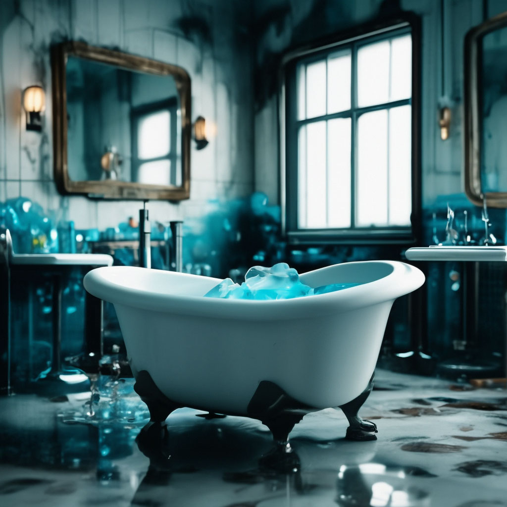 Белая ванна с голубой водой и …» — создано в Шедевруме