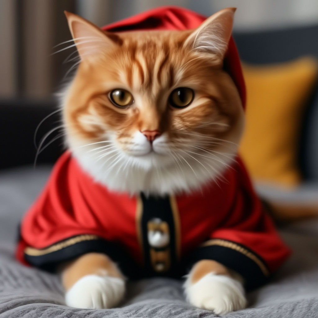 Рыжая вислоухая кошка в наряде» — создано в Шедевруме