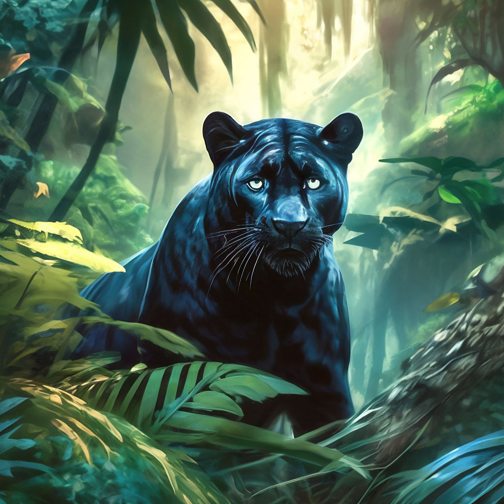 Изображение # Пантера в джунглях - печать фресок и фотообоев на заказ