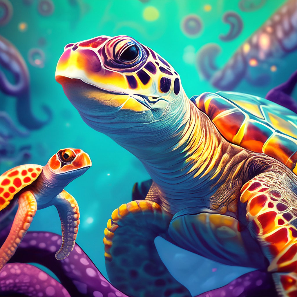 Черепаха и осьминог: рисунок додл …» — создано в Шедевруме