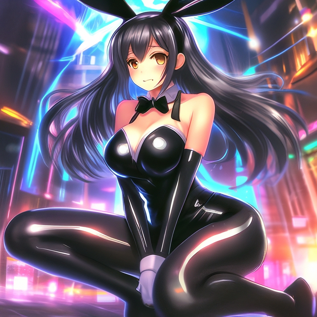 Аниме, девушка зайчик, черный …» — создано в Шедевруме