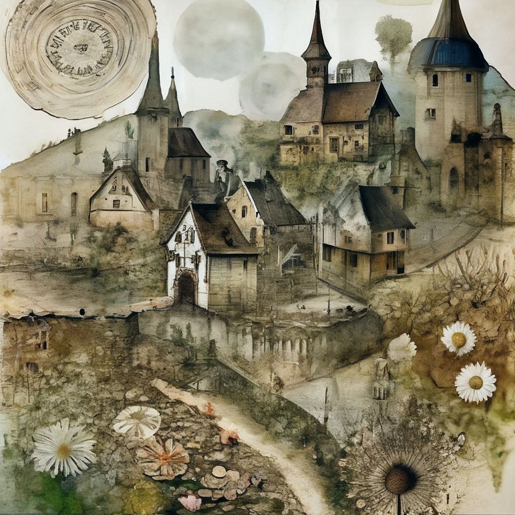 Средневековая деревня среди полей …» — создано в Шедевруме