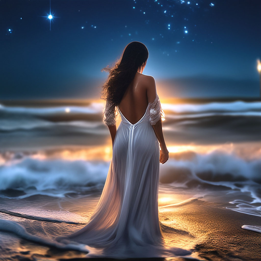 darker waves white dress Woman in Flowing Walking Along Beach Under Dramatic Skies Stock Photo This casual cosplay dress was inspired by Anti Half-Up Half-Down Bridal Hairstyle with