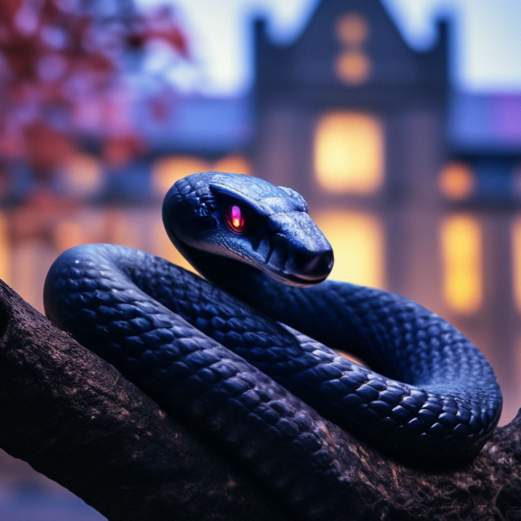 Черная змея с яркими фиолетовыми …» — создано в Шедевруме