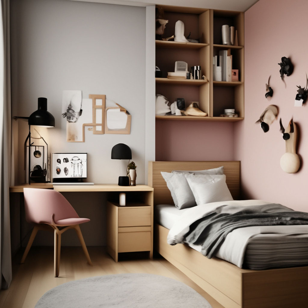 Серо розовый интерьер спальни - 75 фото