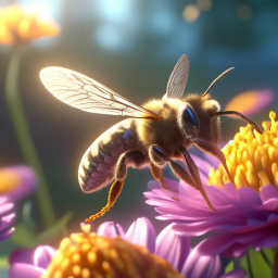«Bee flying to the flower, 3d, CGI» — video created in Shedevrum