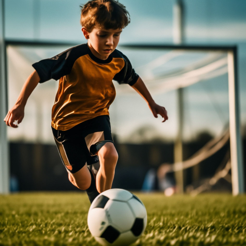 Мальчик играет футбол забивает гол» — создано в Шедевруме