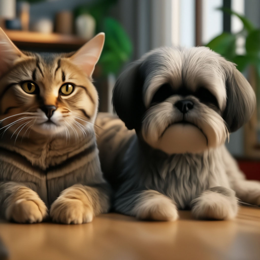 Кошка Чаузи и собачка Ши Тцу …» — создано в Шедевруме