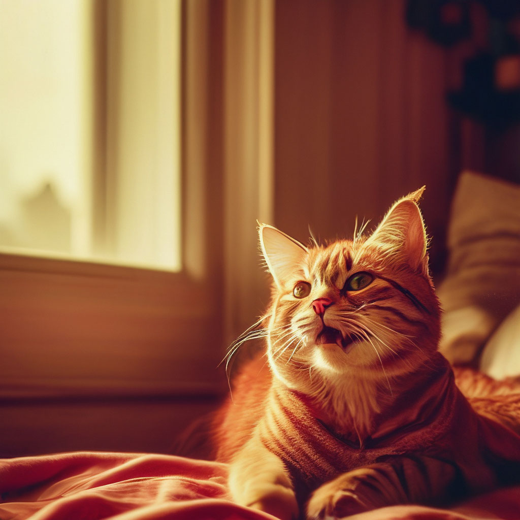Рыжий кот урчит громко проснулся …» — создано в Шедевруме